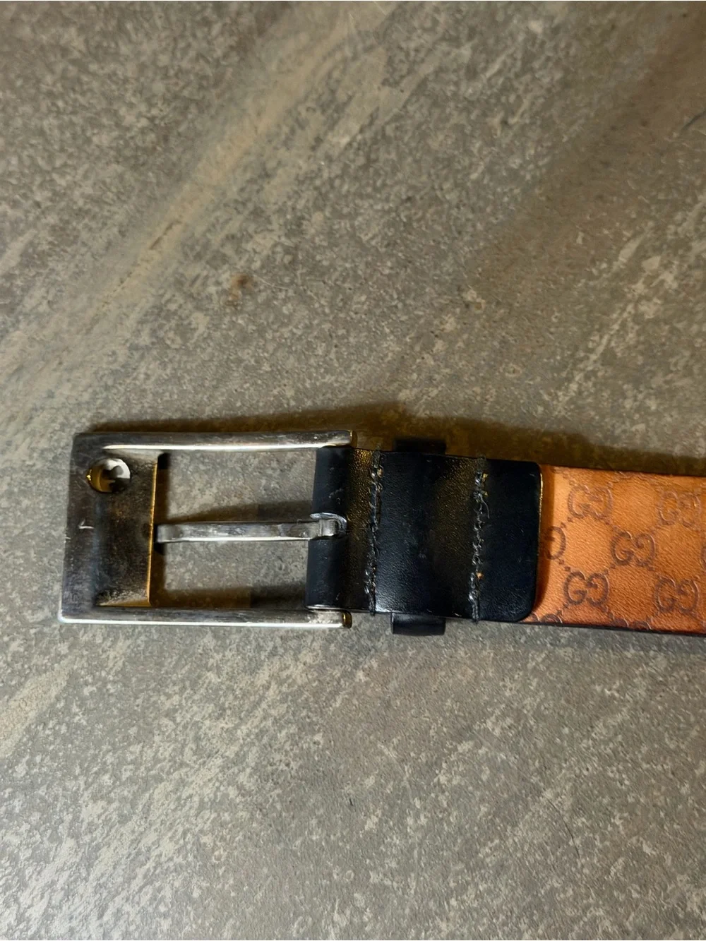 Vintage Gucci Men's Black Smooth Leather Belt Silver Rectangular Buckle Size 32